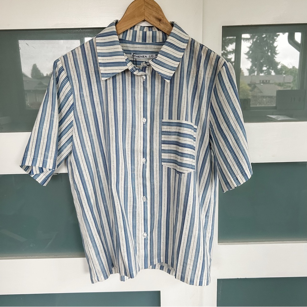 Athena Striped Blue and White Linen Shirt
